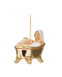 Ornament Glass Woman In Shiny Gold Bath (6 Cm)