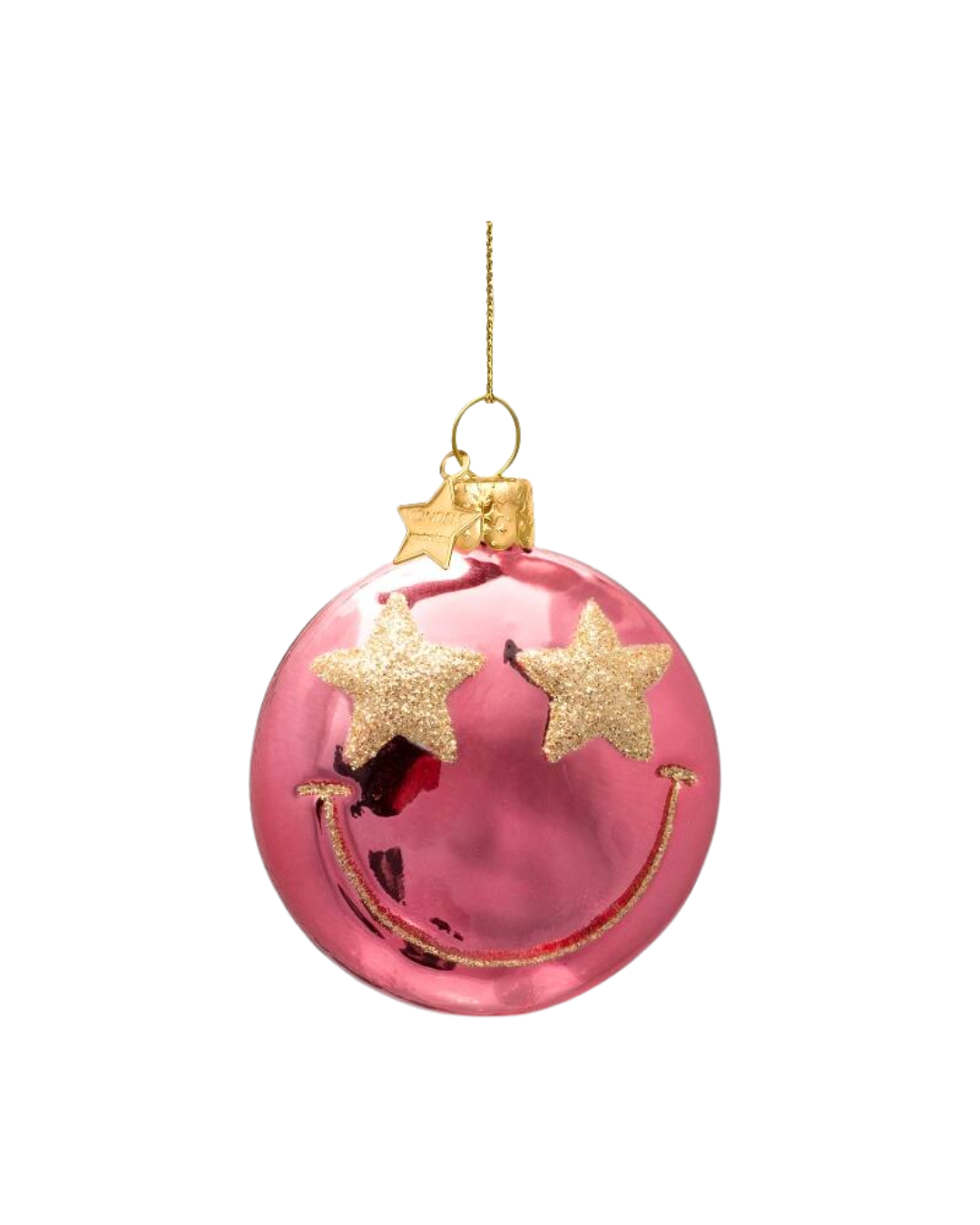 Ornament Glass Rose Pink Smiley W/ Star Eyes (7.5 Cm)