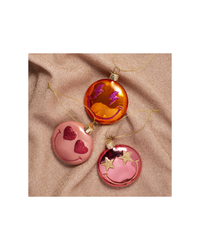 Ornament Glass Rose Pink Smiley W/ Star Eyes (7.5 Cm)