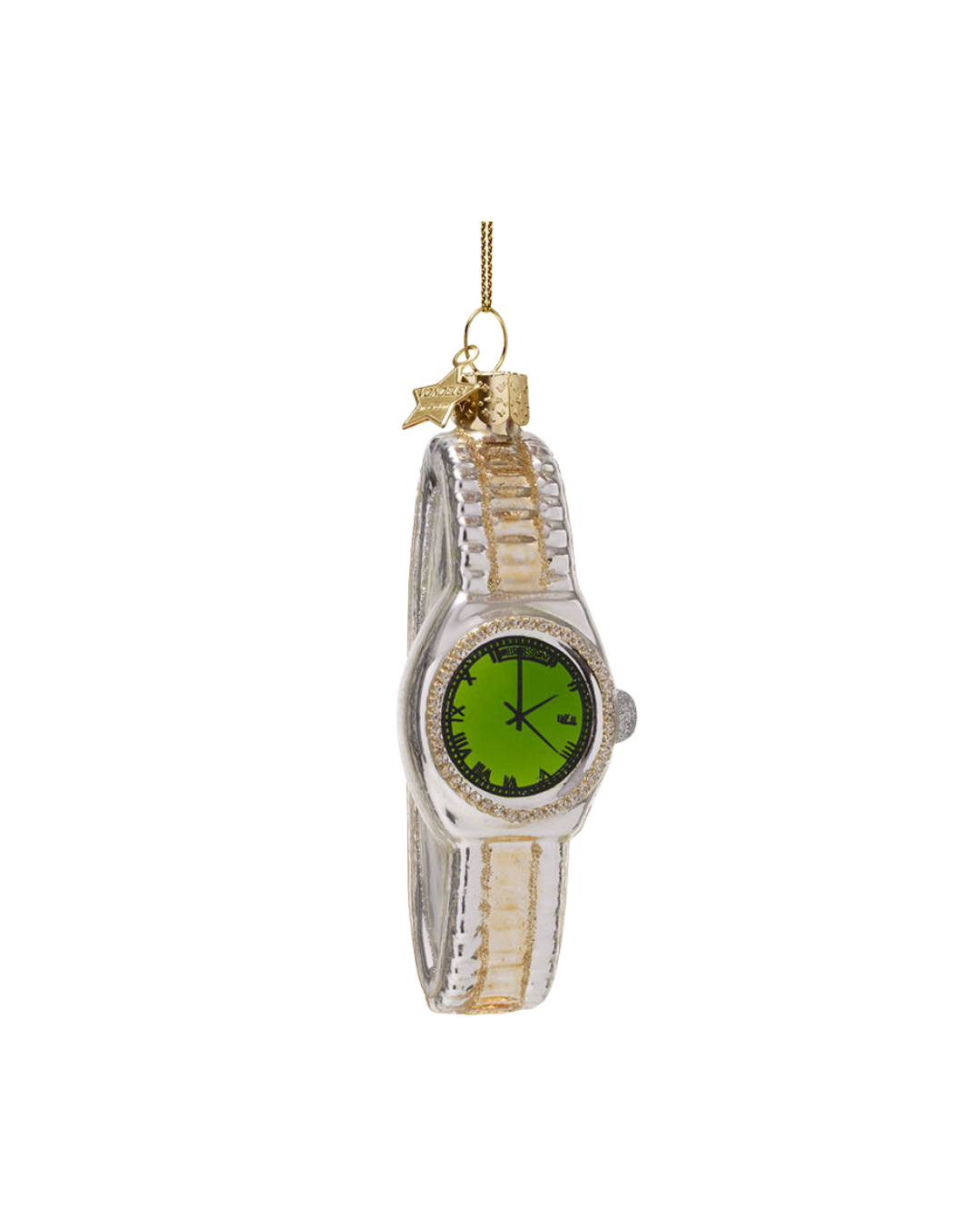 Ornament Glass Silver/ Gold Watch With Green (13 Cm)