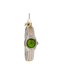 Ornament Glass Silver/ Gold Watch With Green (13 Cm)