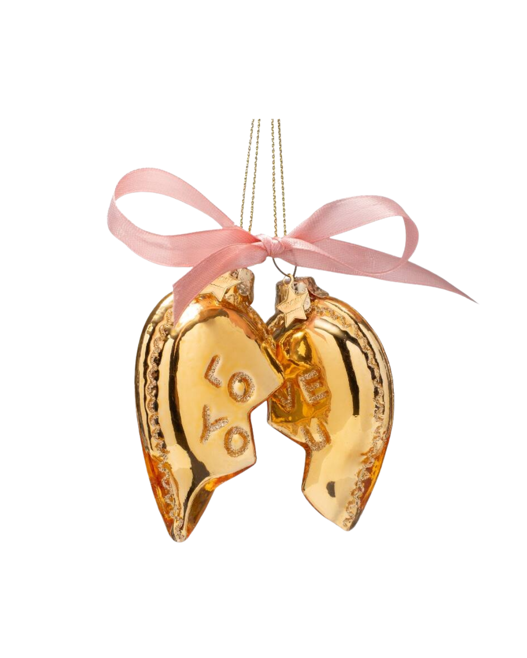 Ornament Glass Gold Set Of Love You Heart (8.5 Cm)