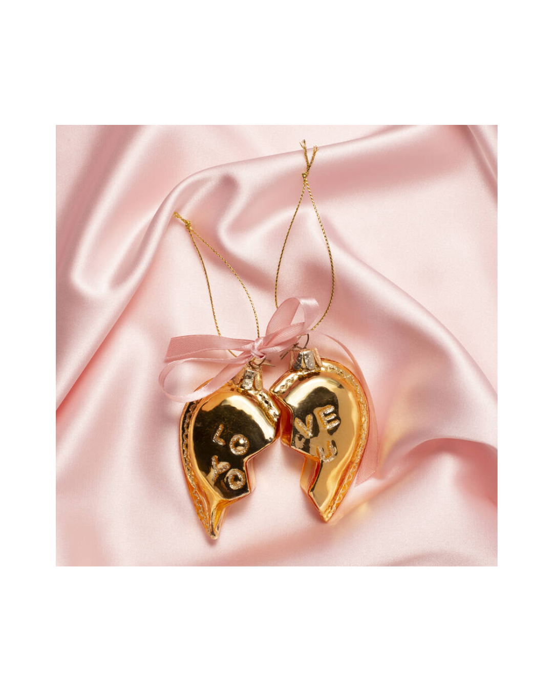 Ornament Glass Gold Set Of Love You Heart (8.5 Cm)