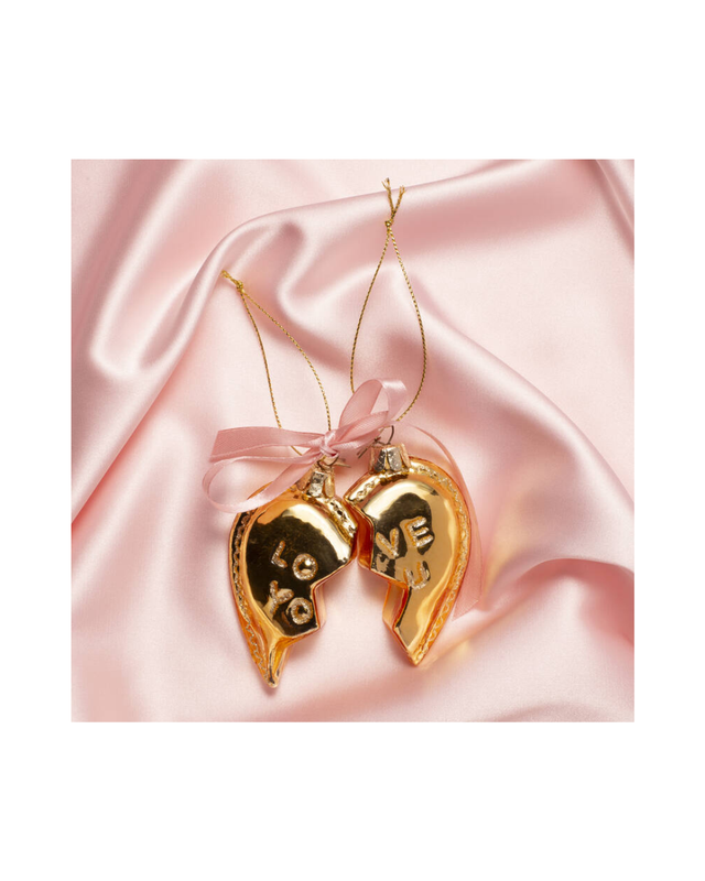 Ornament Glass Gold Set Of Love You Heart (8.5 Cm)