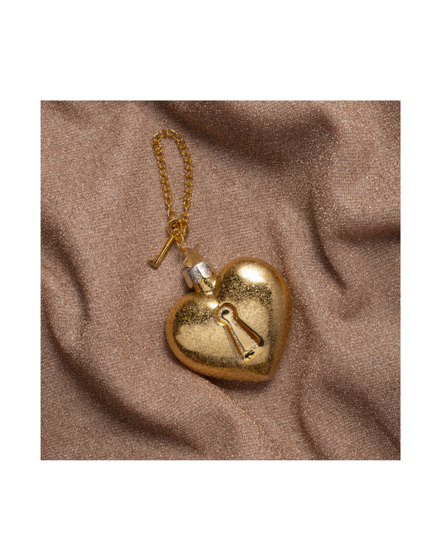 Ornament Glass Gold Heart With Key Lock (6.5 Cm)