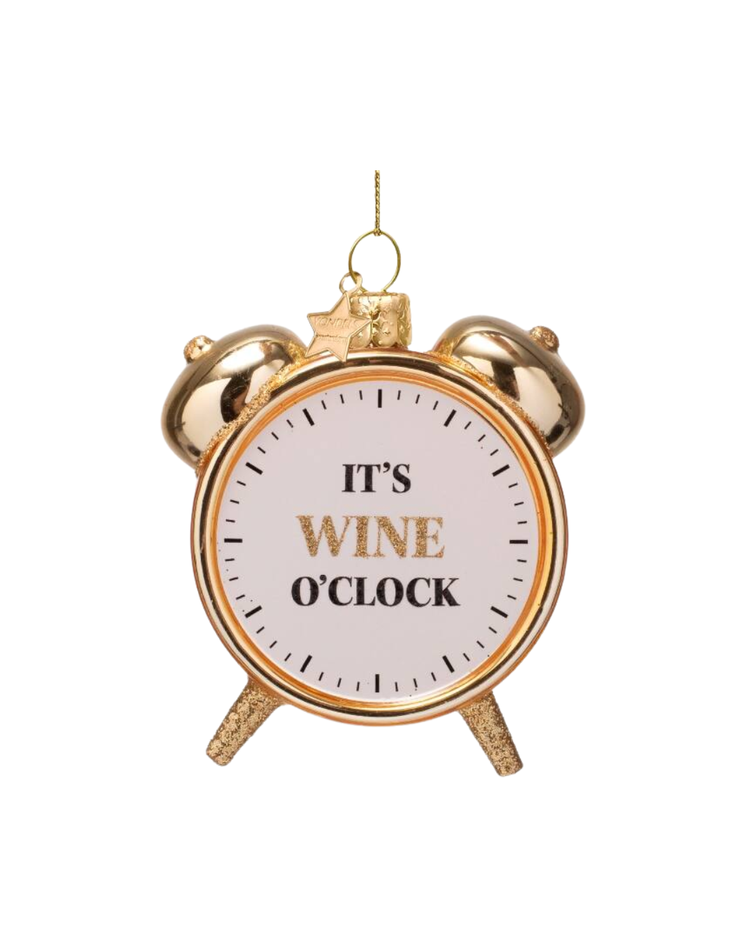 Ornament Glass Shiny Gold Wine O'clock Alarm (9 Cm)