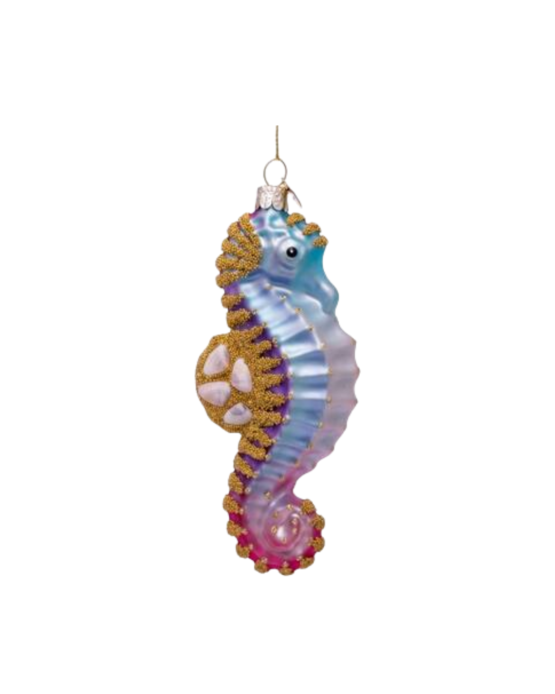 Ornament Glass Seahorse W/shells (13.5 Cm)