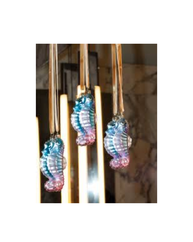 Ornament Glass Seahorse W/shells (13.5 Cm)