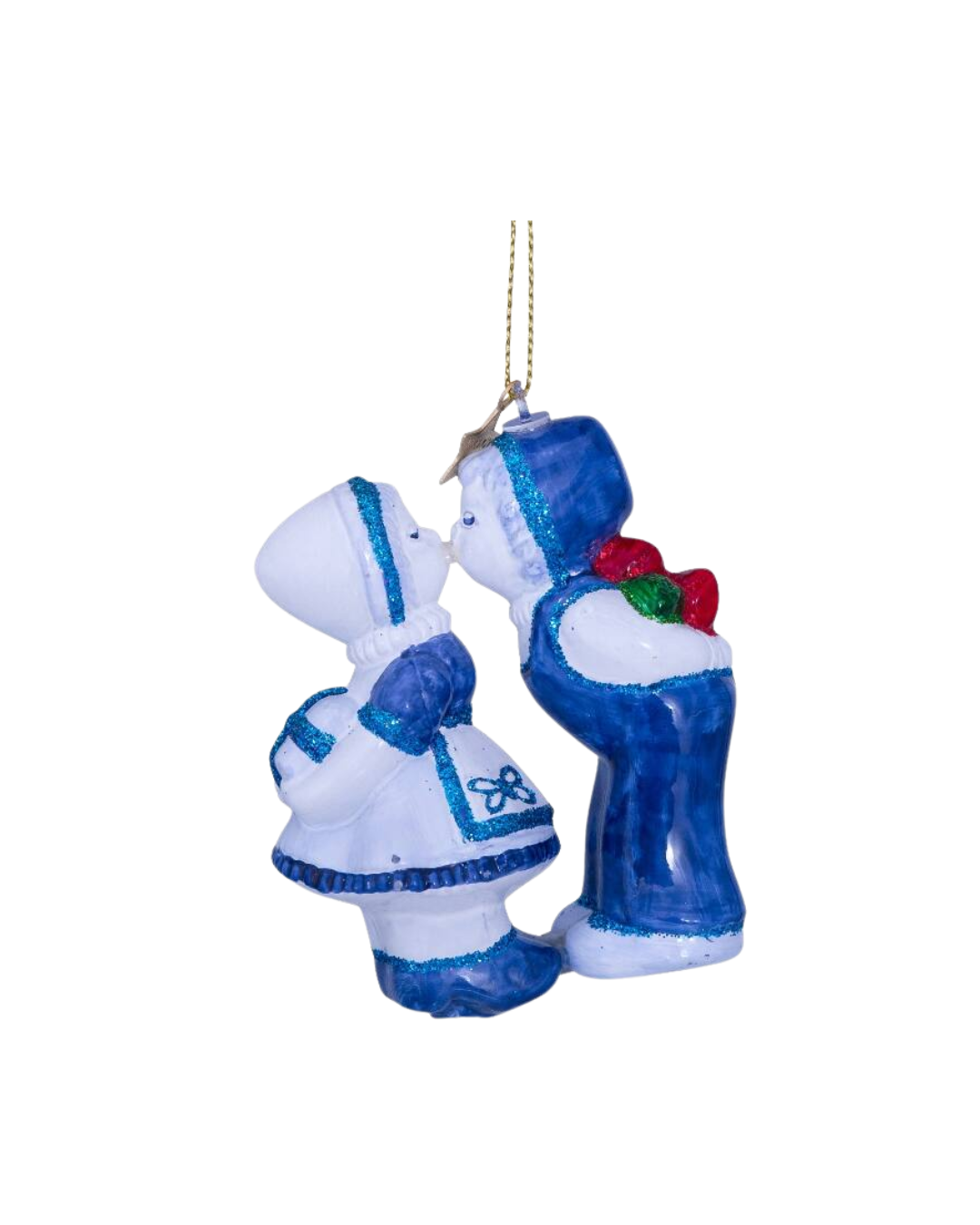 Ornament Glass Delft Blue Kissing Boy And Girl (10 Cm)