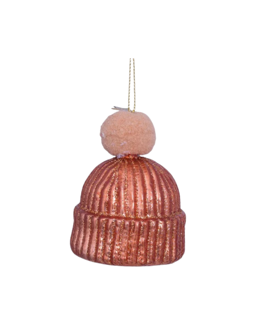 Ornament Glass Powder Brown Opal Hat W/pompon (7.5 Cm)