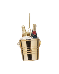 Ornament Glass Bottles Of Champagne In Gold Cooler (7 Cm)