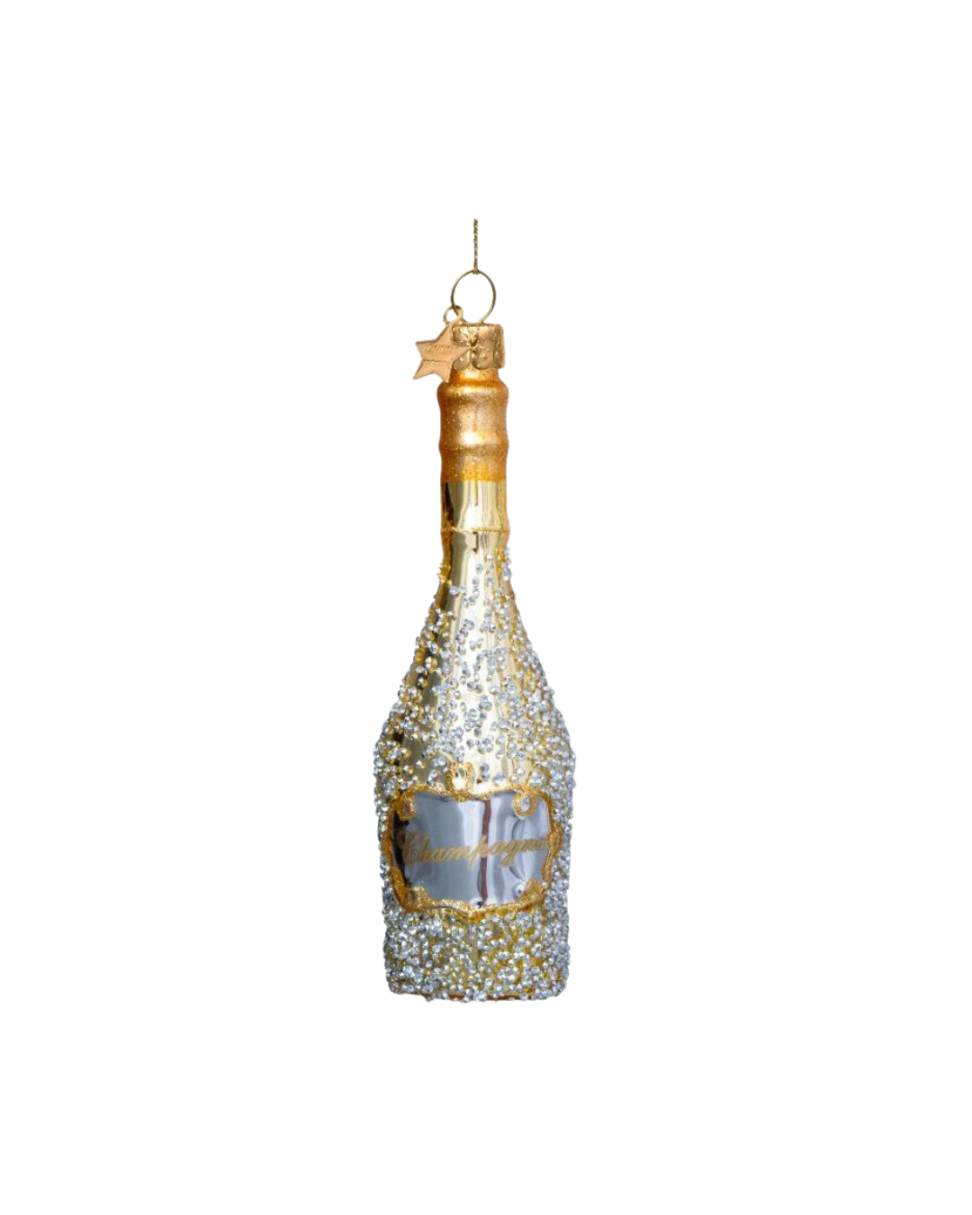 Ornament Gold Champagne Bottle W/diamonds (16 Cm)