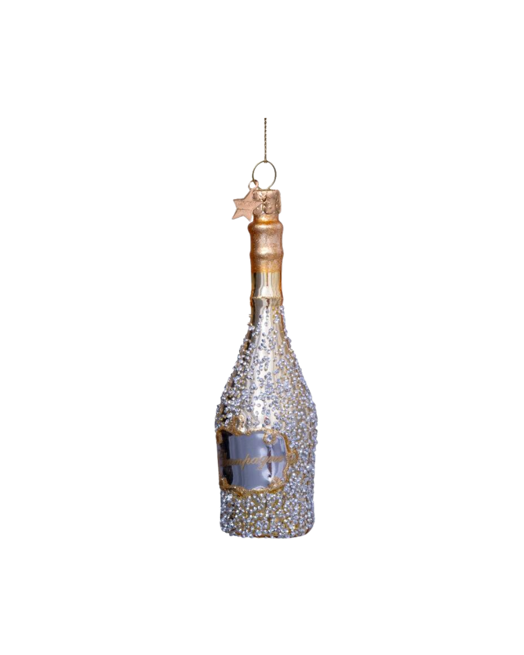 Ornament Gold Champagne Bottle W/diamonds (16 Cm)