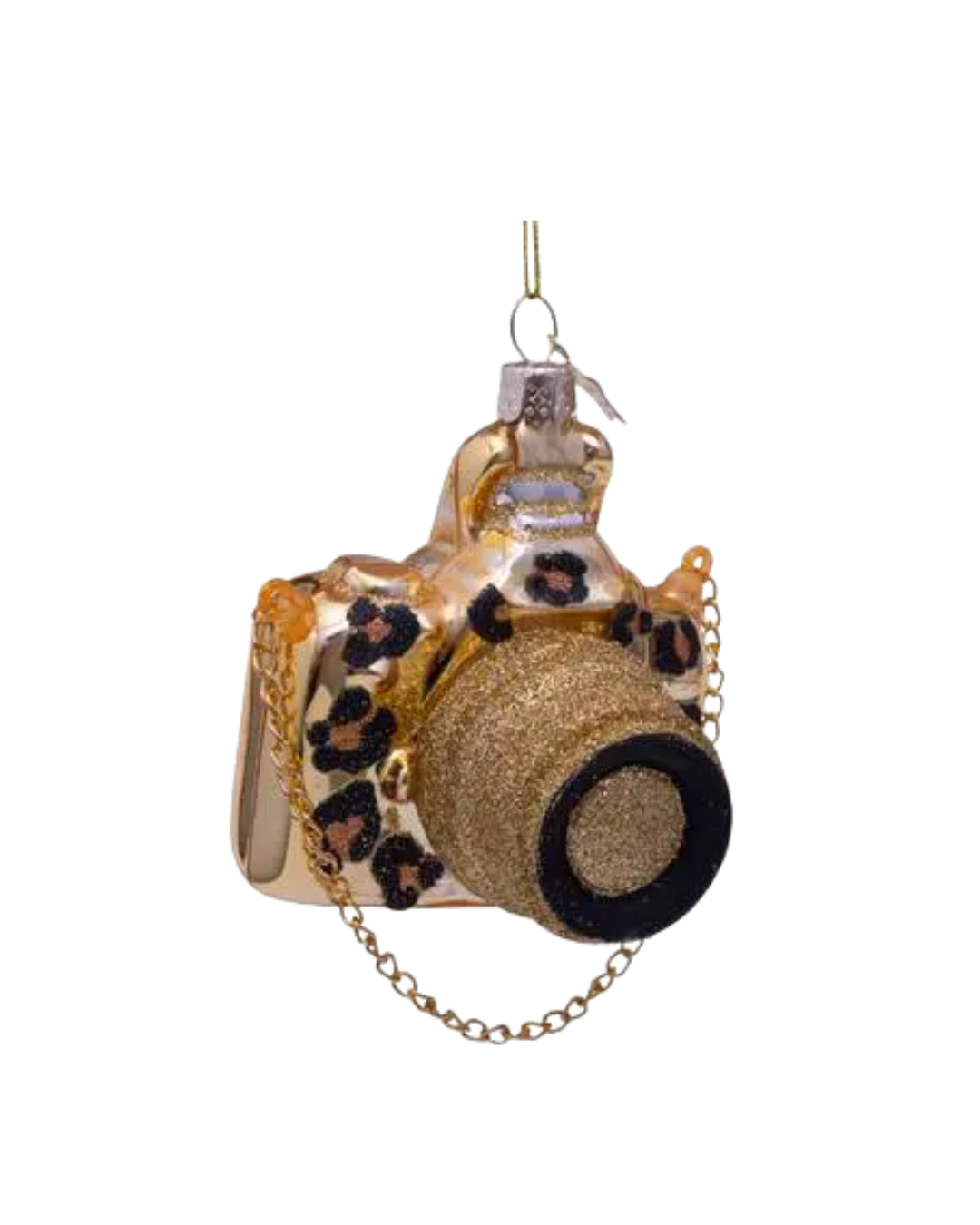 Ornament Glass Gold Camera With Panther Print (9 Cm)