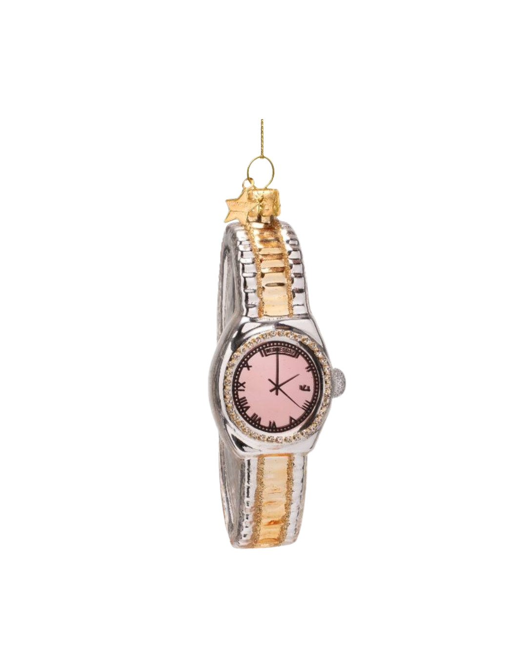 Ornament Glass Silver / Gold Watch With Pink (13 Cm)