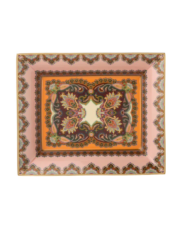 Rectangular Porcelain Tray With Paisley Foliage Motif