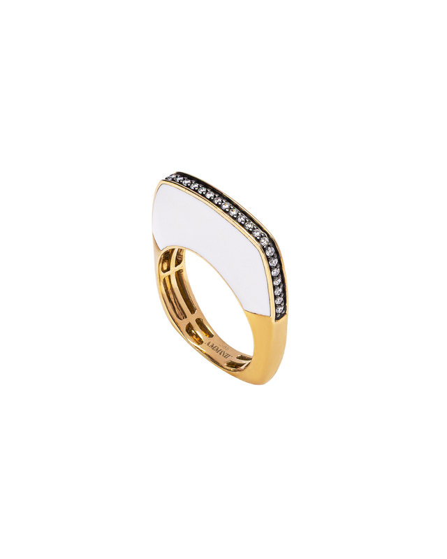 Gold Ring With White Enamel A 0110W1