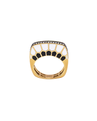 Gold Ring With White/Black Enamel A 0110W1