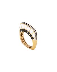 Gold Ring With White/Black Enamel A 0110W1