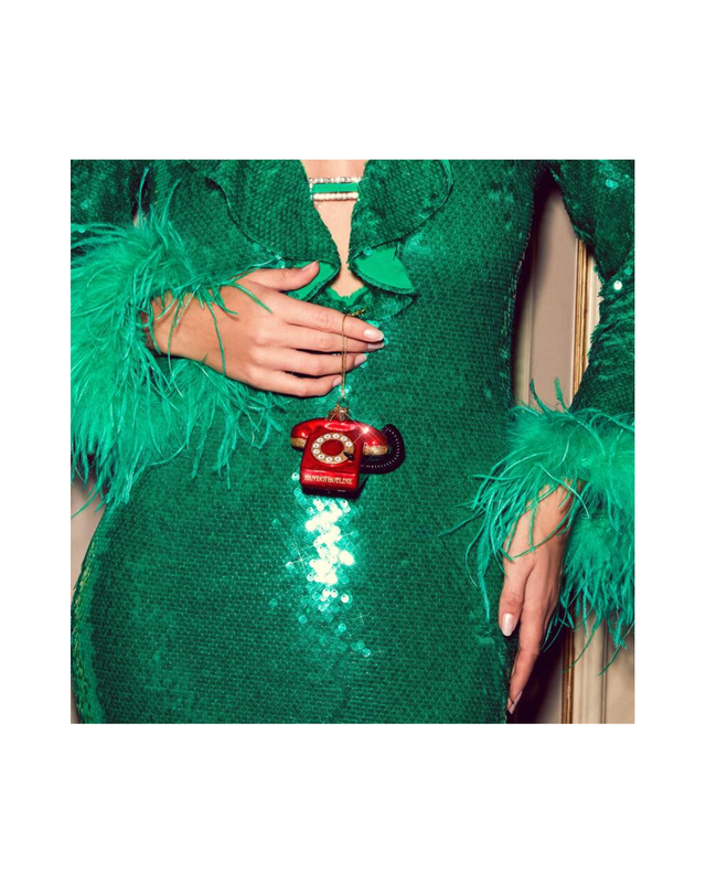 Ornament Glass Opal Red Vintage Telephone (7 Cm)