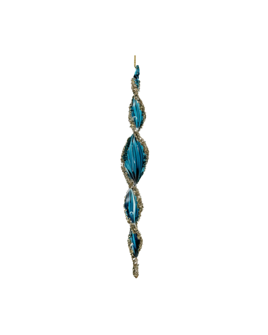 Glass Spiral Icicle Blue Transparent Gold Glass Glitter (17.5 Cm)