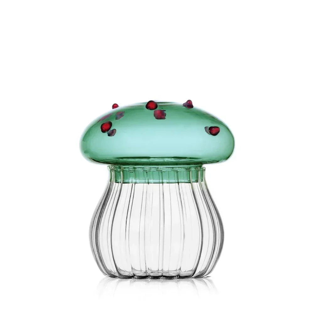 ALICE SUGARBOWL  GREENMUSHROOM-RED DOTS